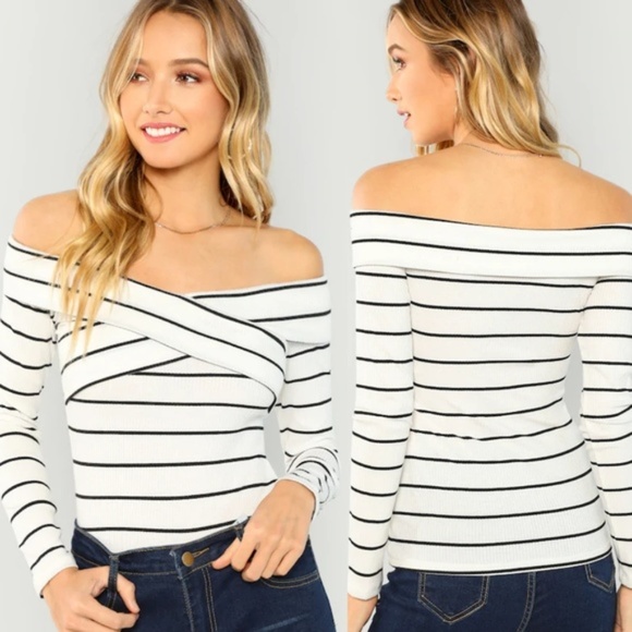 Fierce Broad Tops - Striped Off Shoulder Top